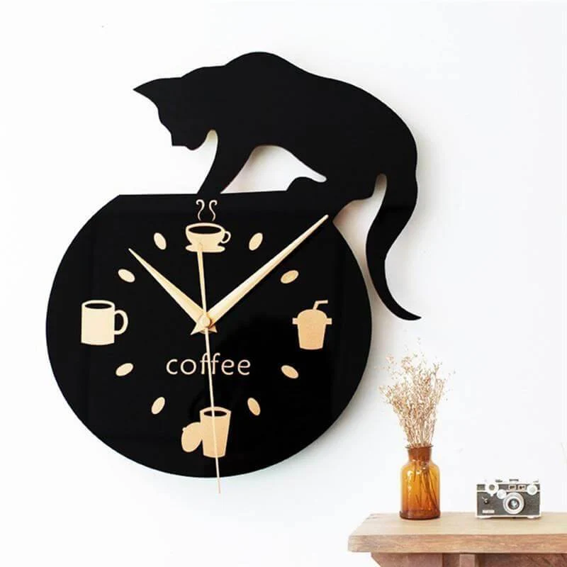 Black Cat Coffee Wall Clock - Image 2