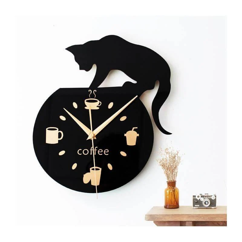 Black Cat Coffee Wall Clock - Image 3