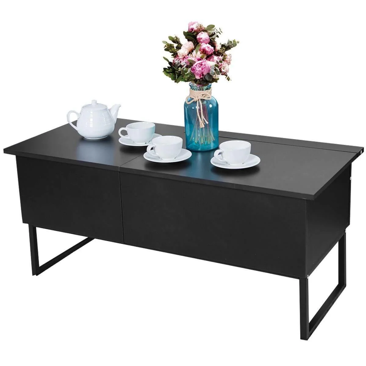 Black Modern Wood Hidden Storage Lift Top Table - Image 3