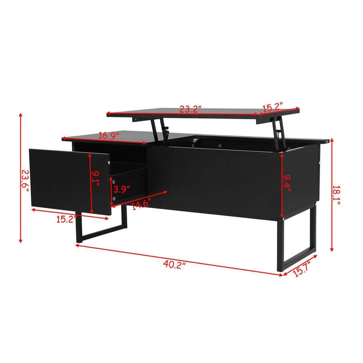 Black Modern Wood Hidden Storage Lift Top Table - Image 4