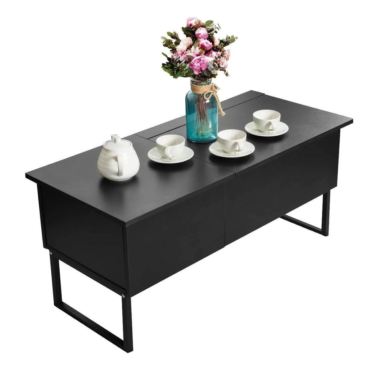 Black Modern Wood Hidden Storage Lift Top Table - Image 5
