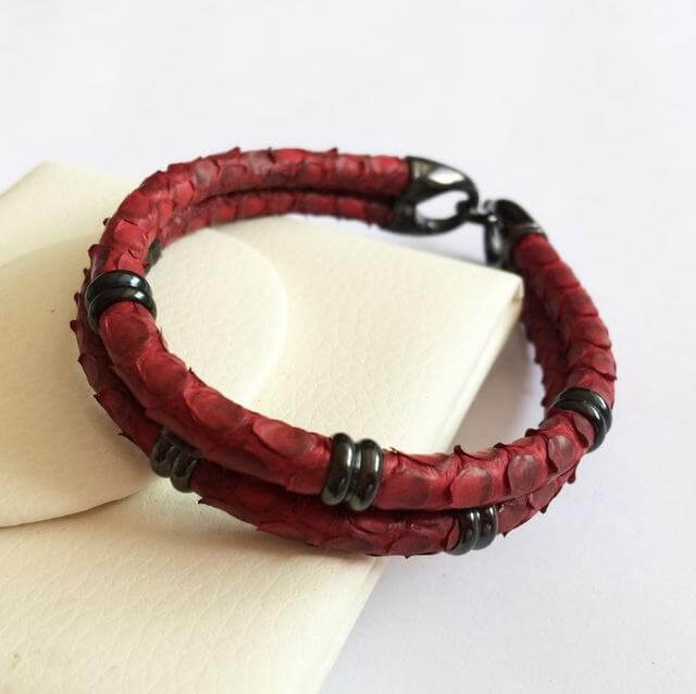 Black Python Skin Leather Bracelets - Image 12