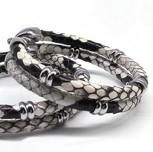 Black Python Skin Leather Bracelets - Image 7