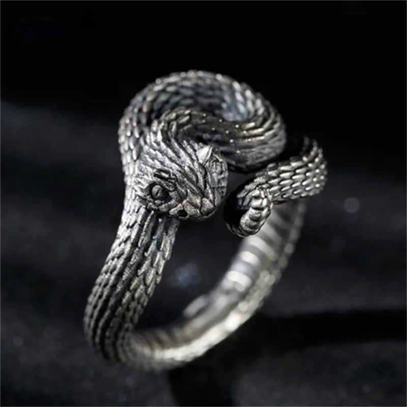 Black Retro Resizeable Gothic Snake Ring - Image 6