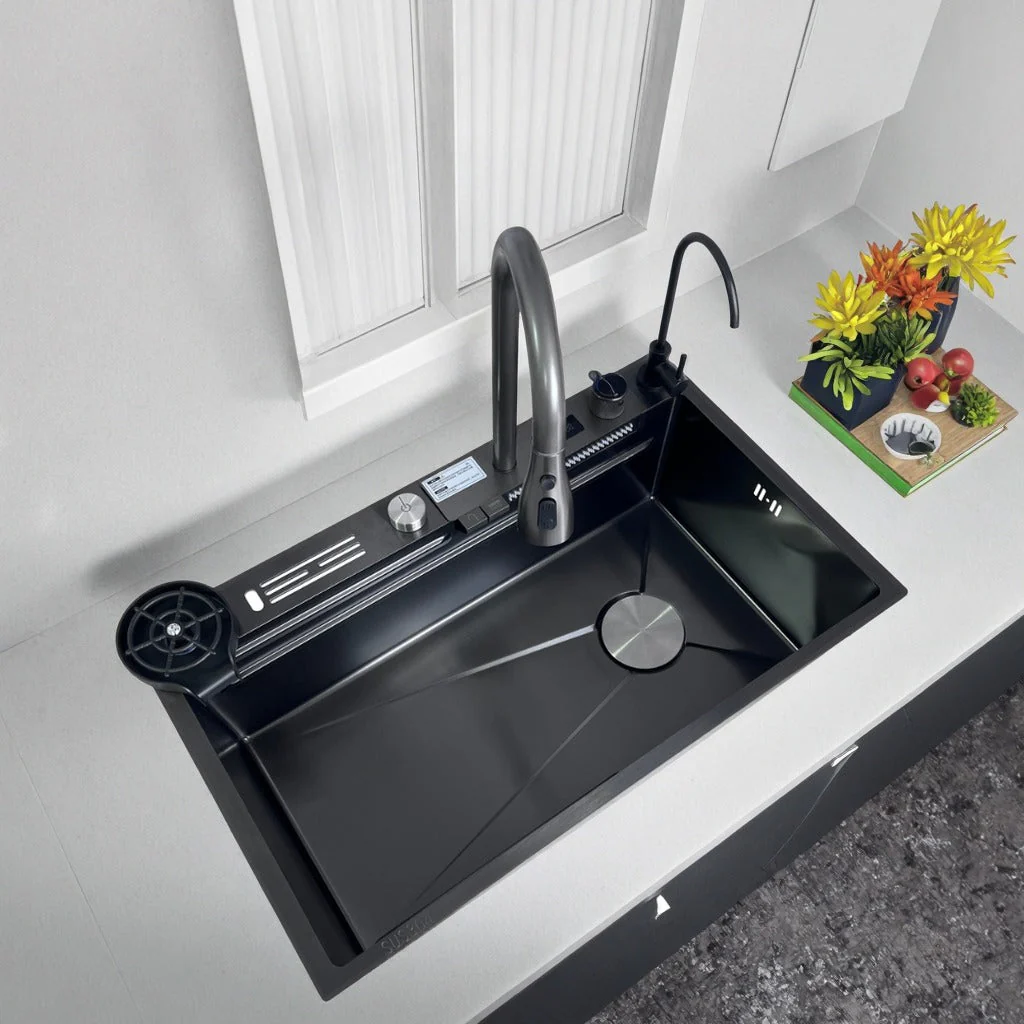 Black Sculpted Arc Workstation Modern Kitchen Sink