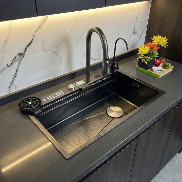 Black Sculpted Arc Workstation Modern Kitchen Sink - Image 4