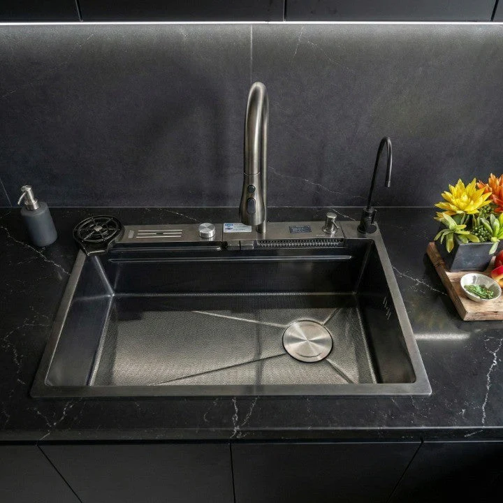 Black Sculpted Arc Workstation Modern Kitchen Sink - Image 6