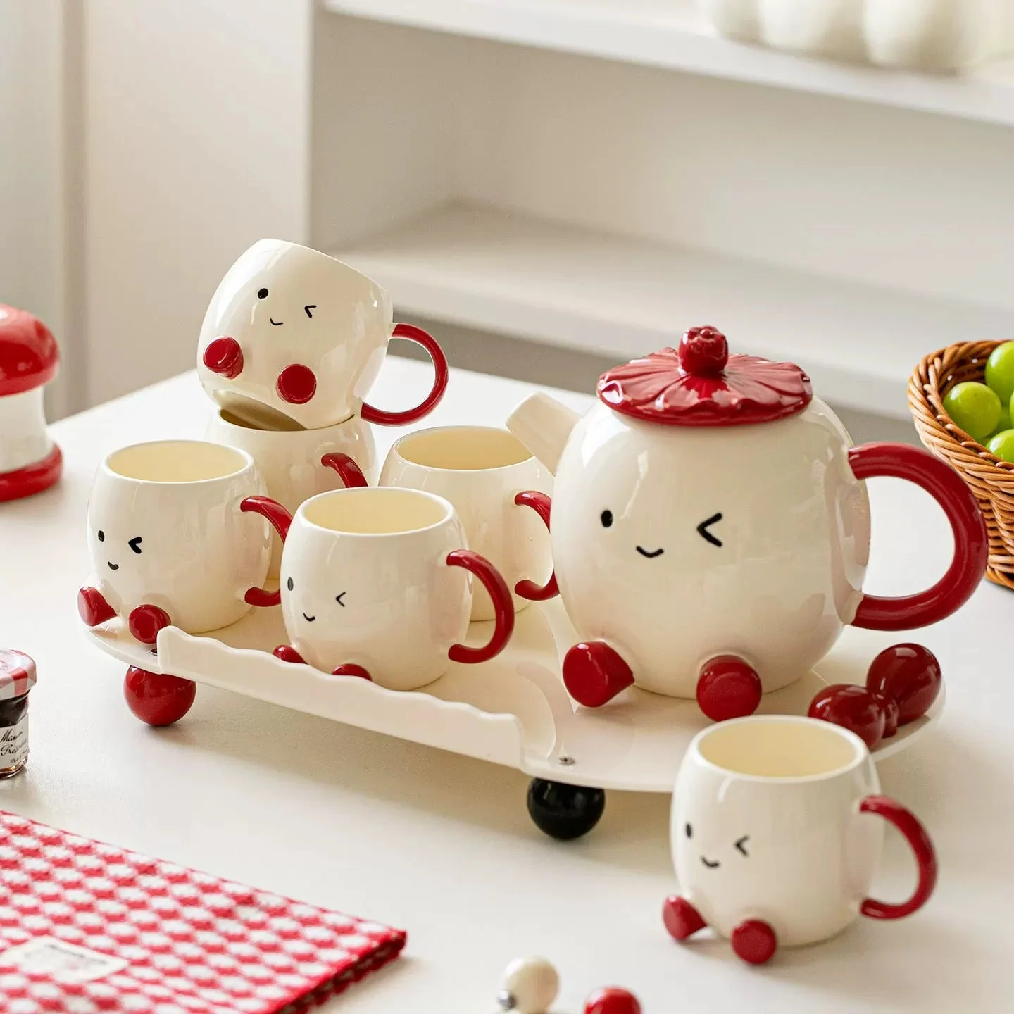 Blushing Face Cute Ceramic Tea Set Gift Box - Image 4
