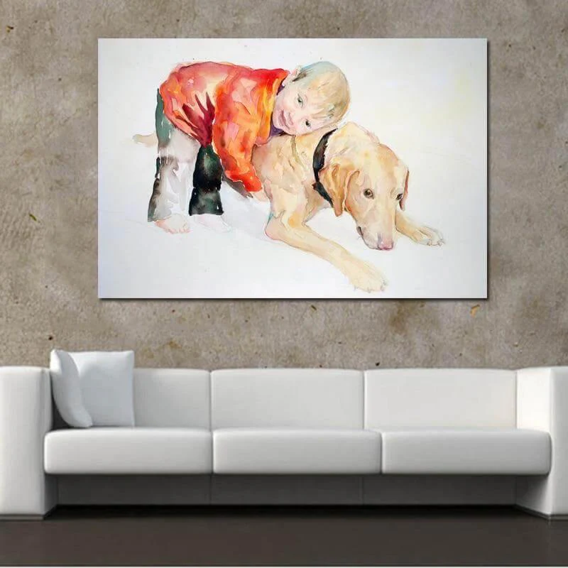 Boy and Dog Beautiful Wall Art Canvas Painting - Image 4