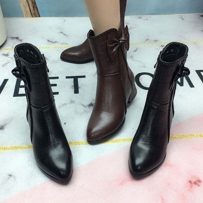 British Style Leather High Heel Ankle Boots - Image 6
