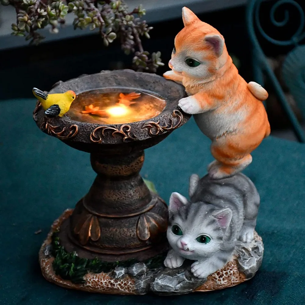 Butterfly Catcher Cat Resin Decorative Lamp - Image 2