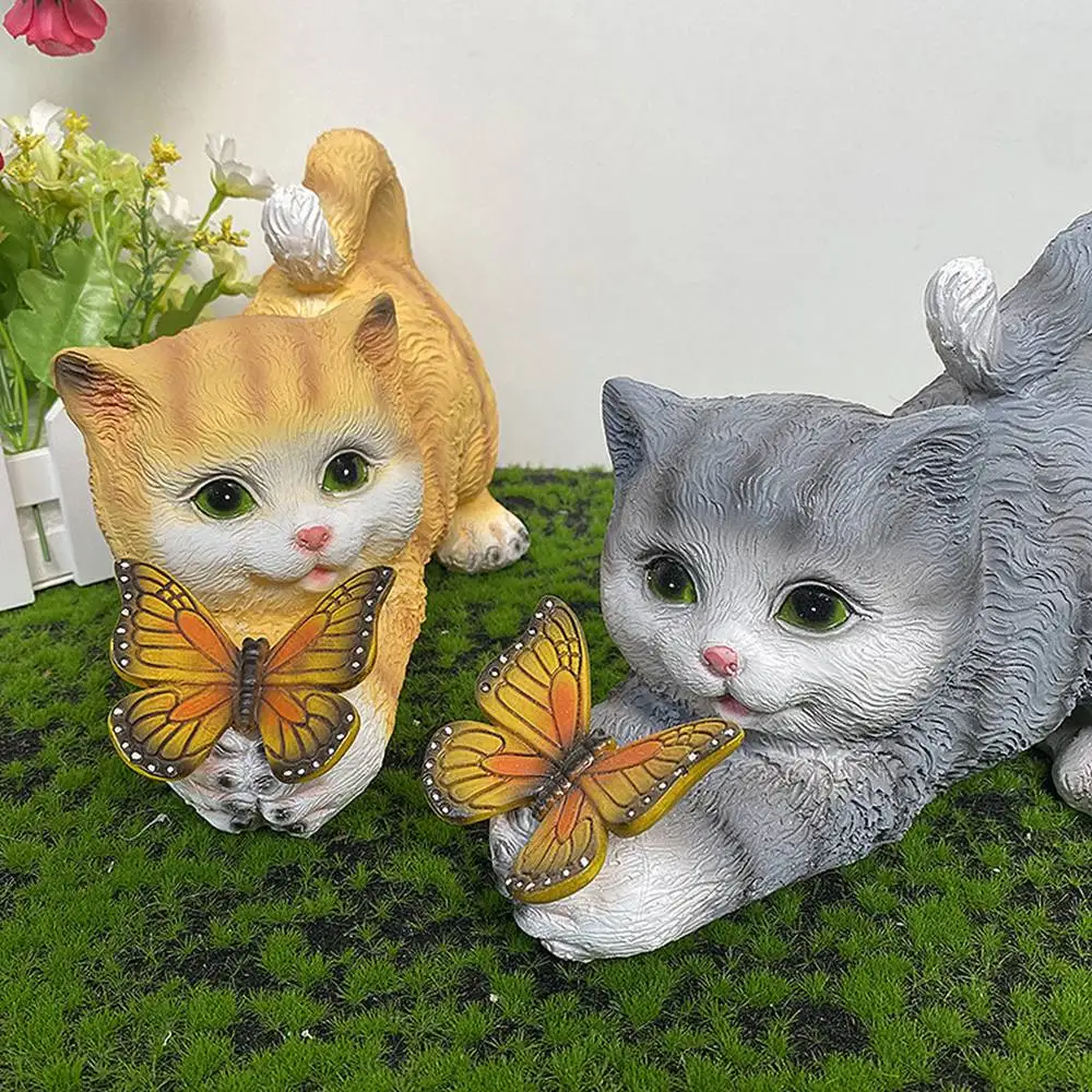 Butterfly Catcher Cat Resin Decorative Lamp - Image 4