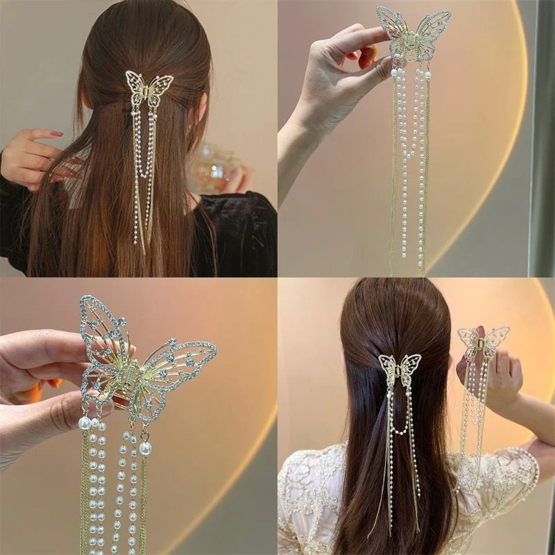 Butterfly Freedom Pearl Tassel Hair Claw - Image 2