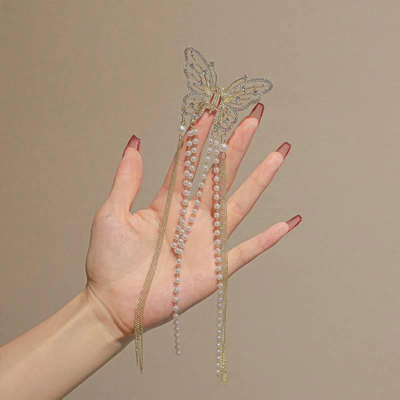 Butterfly Freedom Pearl Tassel Hair Claw - Image 8