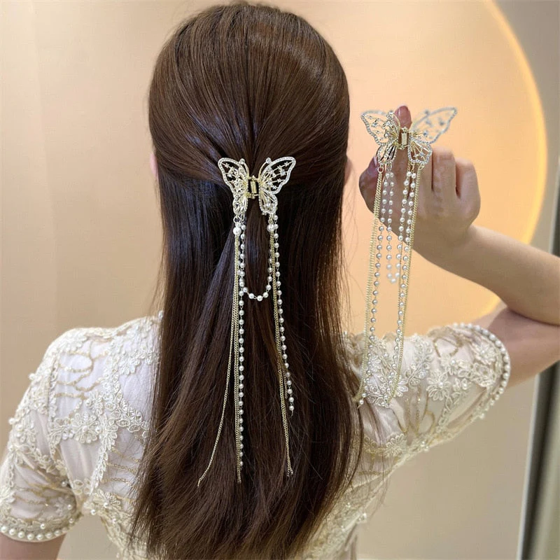 Butterfly Freedom Pearl Tassel Hair Claw - Image 9