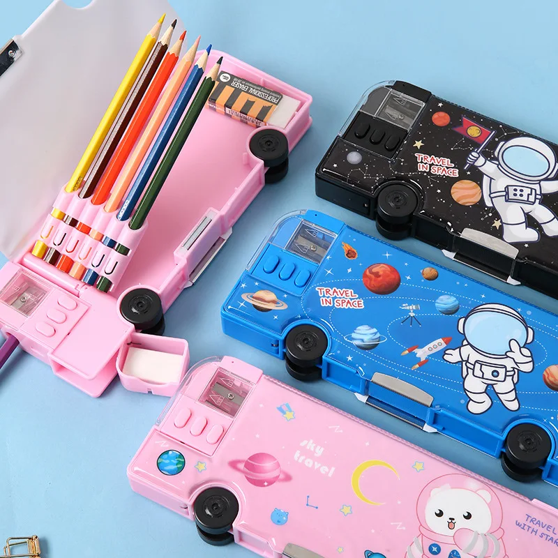 Cartoon Bus Multifunctional Kids Stationery Pencil Box - Image 3