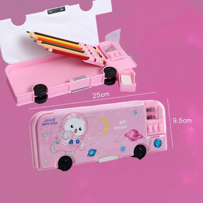 Cartoon Bus Multifunctional Kids Stationery Pencil Box - Image 6