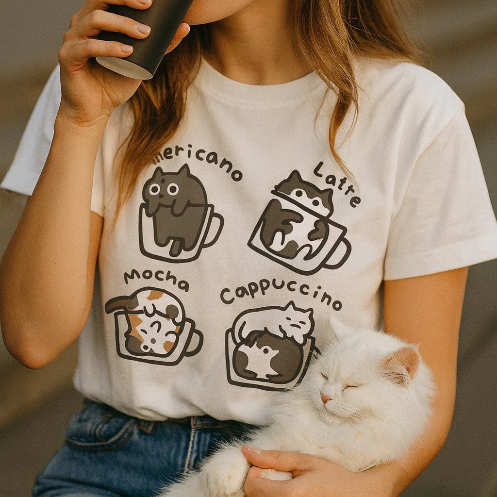 Cat Coffee Lover Funny T-Shirt - Image 2