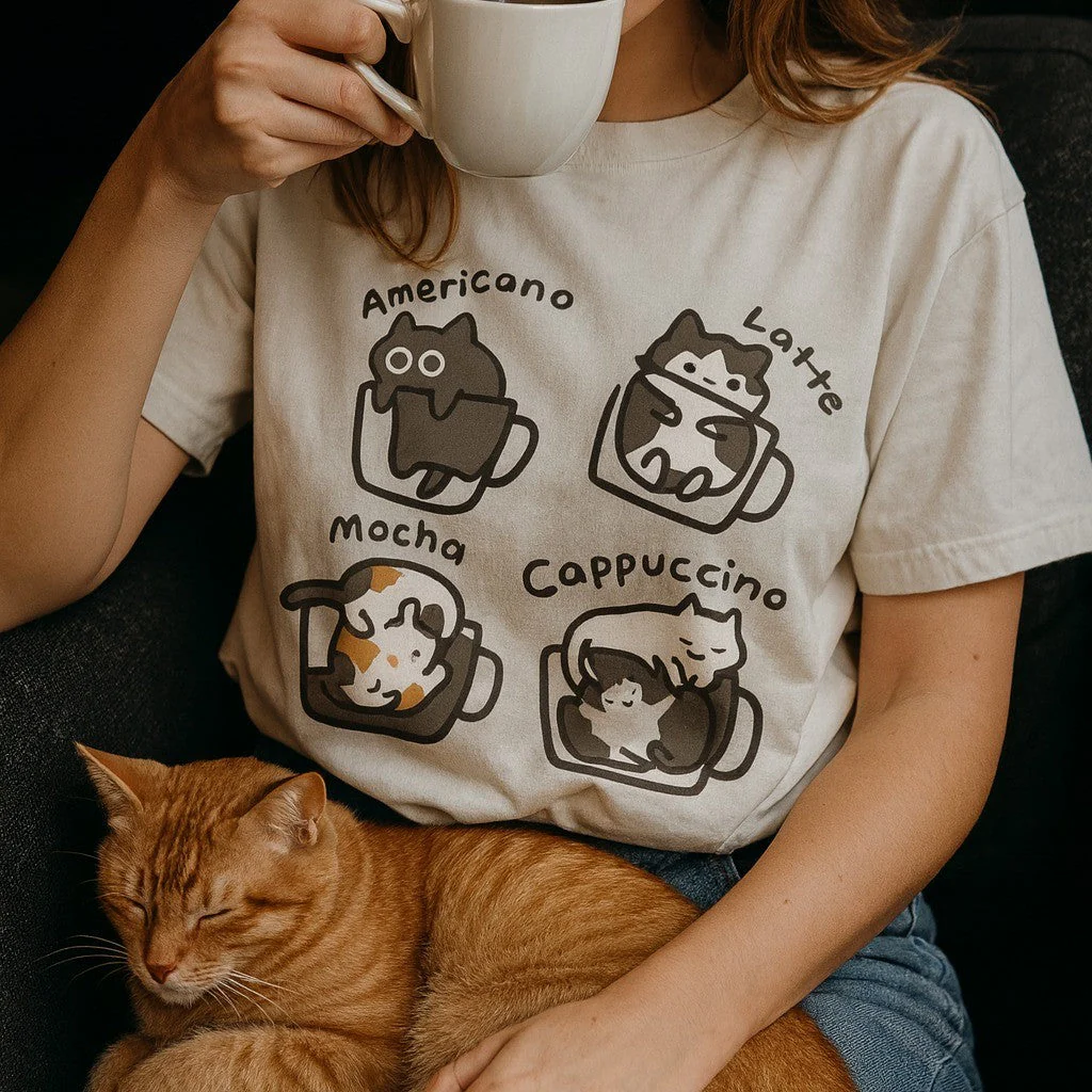 Cat Coffee Lover Funny T-Shirt - Image 4