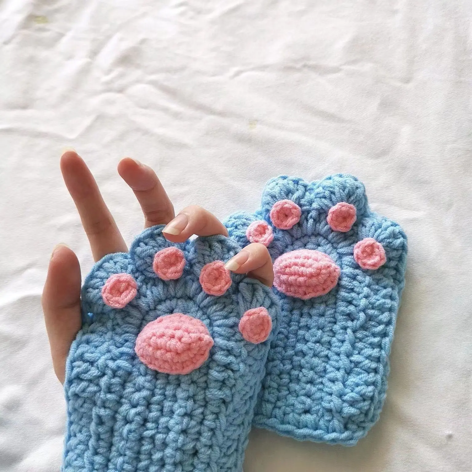 Cat Paw Hand-Knitted Winter Gloves - Image 11