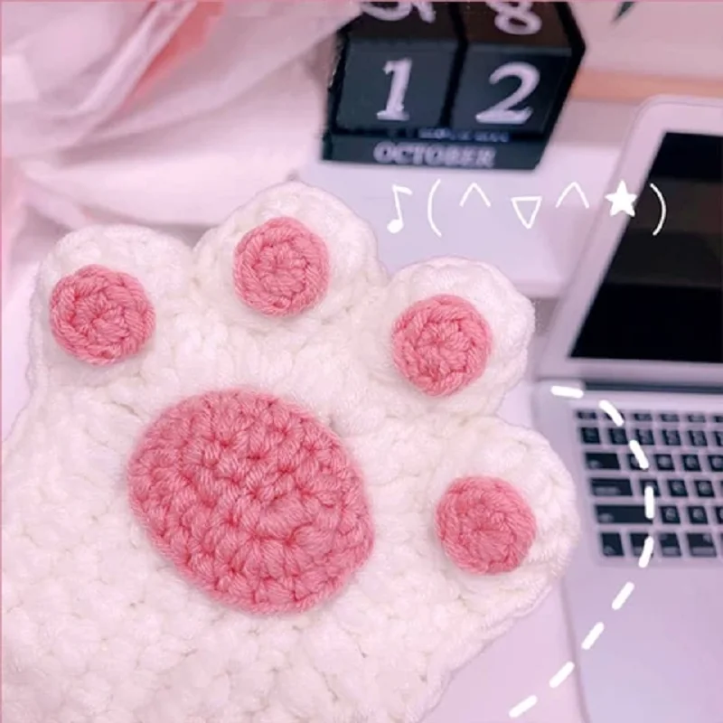 Cat Paw Hand-Knitted Winter Gloves - Image 5