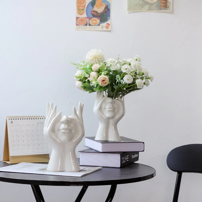 Ceramic Abstract Human Face Flower Vase