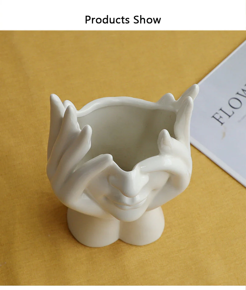 Ceramic Abstract Human Face Flower Vase - Image 3