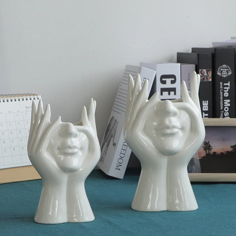 Ceramic Abstract Human Face Flower Vase - Image 4