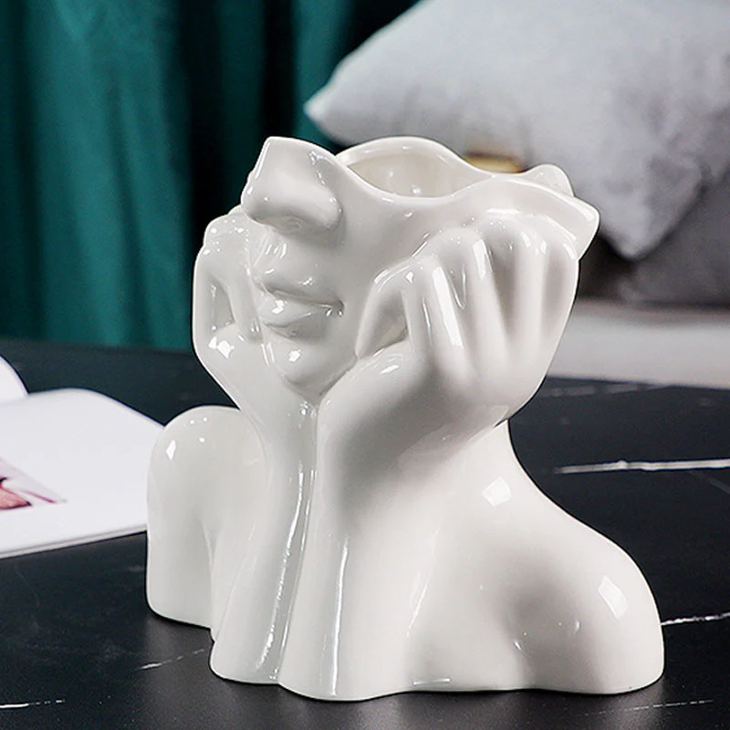 Ceramic Abstract Human Face Flower Vase - Image 5