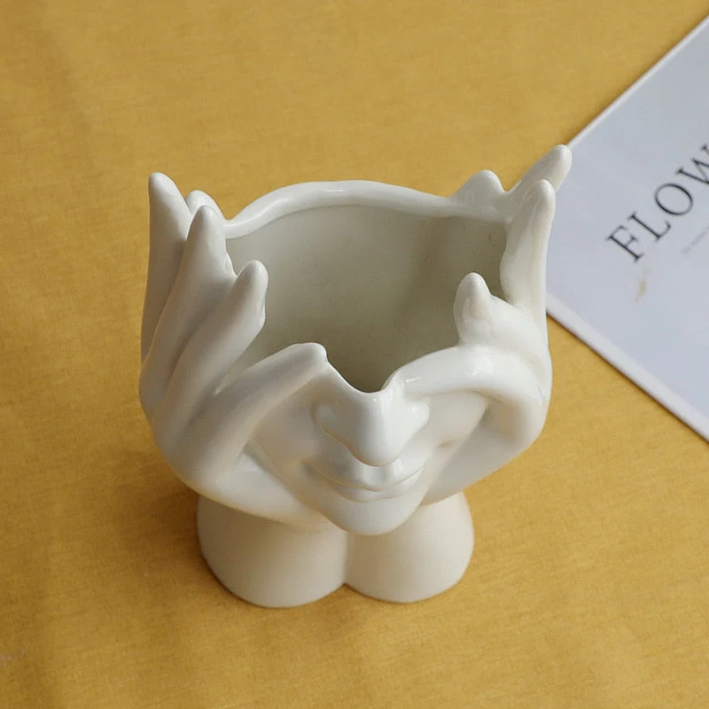 Ceramic Abstract Human Face Flower Vase - Image 6