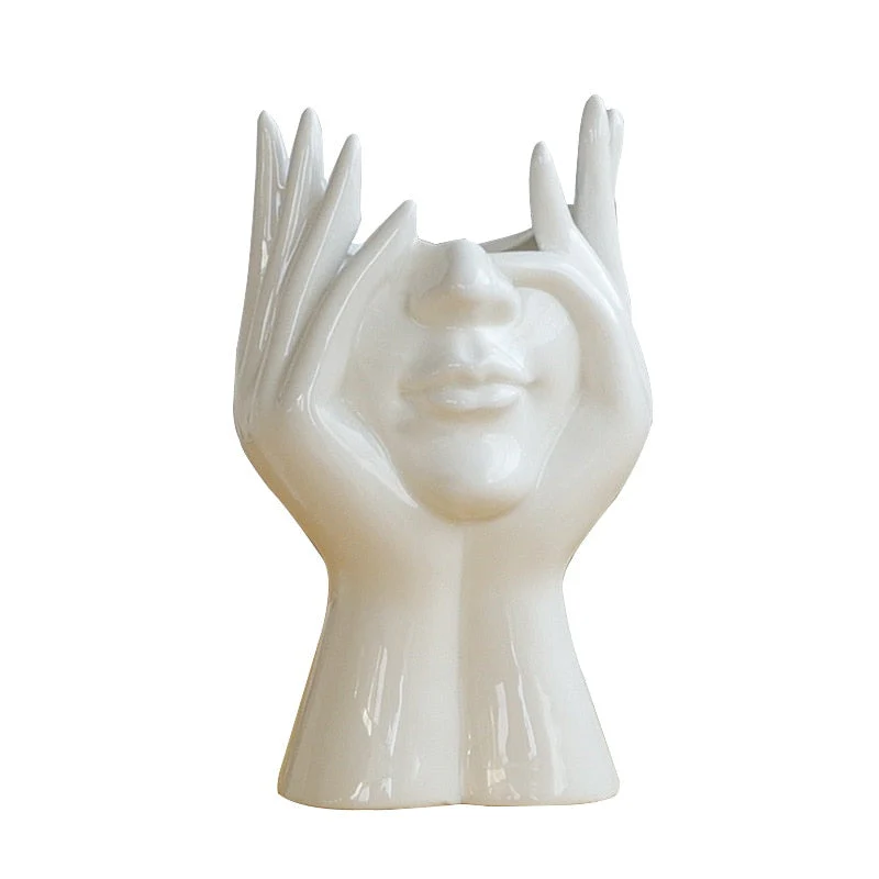 Ceramic Abstract Human Face Flower Vase - Image 7