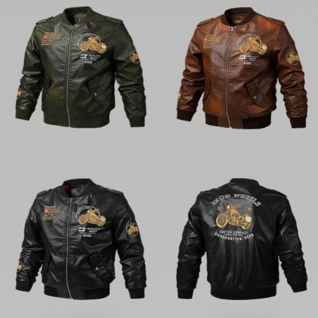 Classic Biker Men Faux Leather Motorcycle Jacket - Image 2