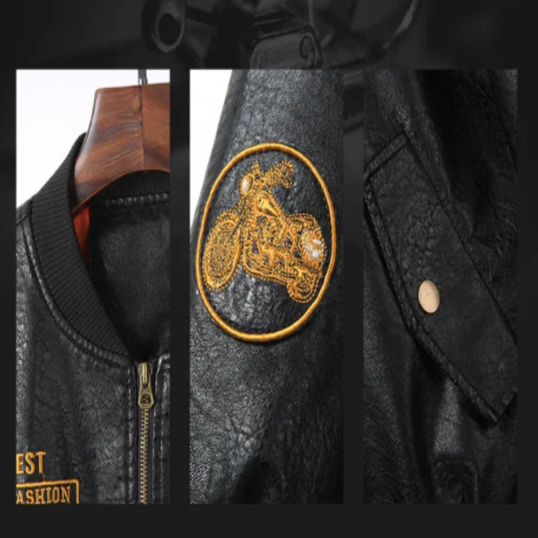 Classic Biker Men Faux Leather Motorcycle Jacket - Image 3