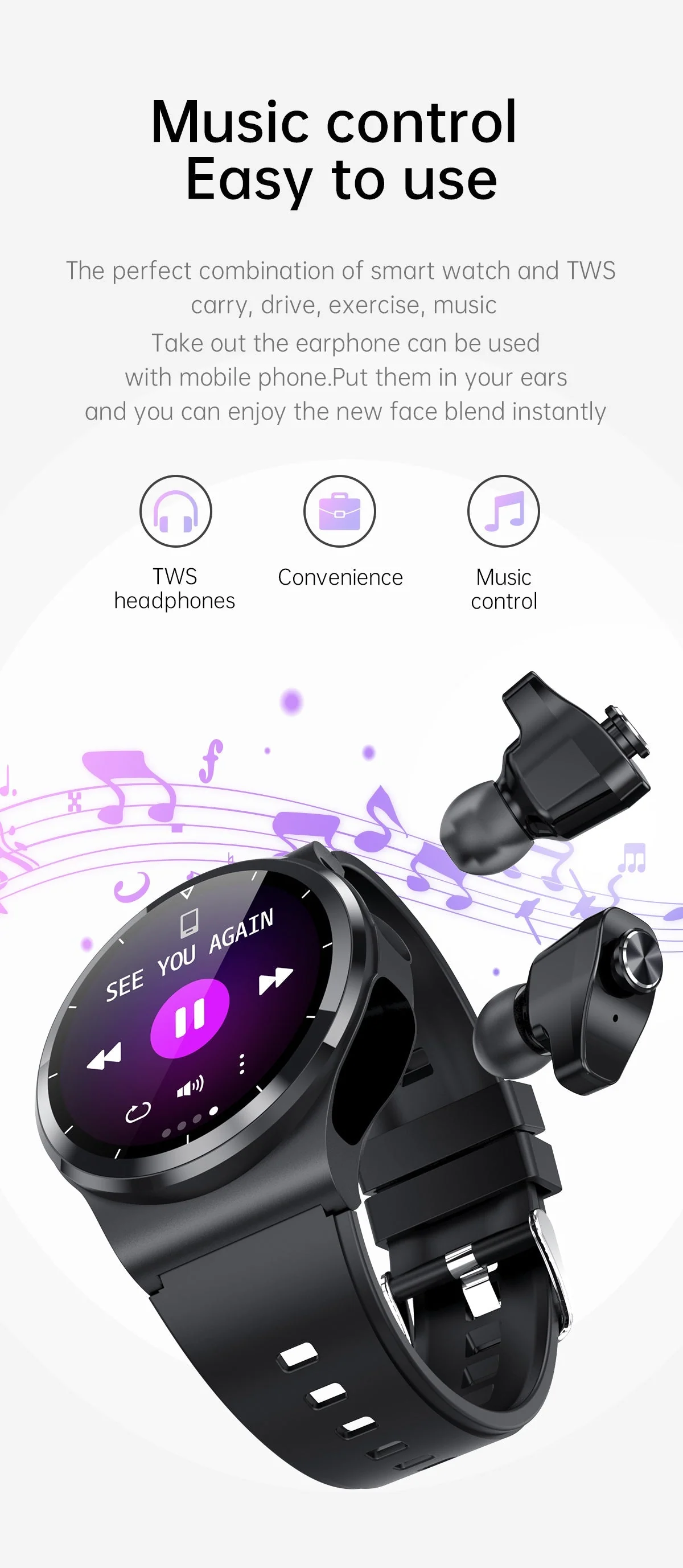 Classic Waterproof Built-in Earphone Smartwatch - Image 6