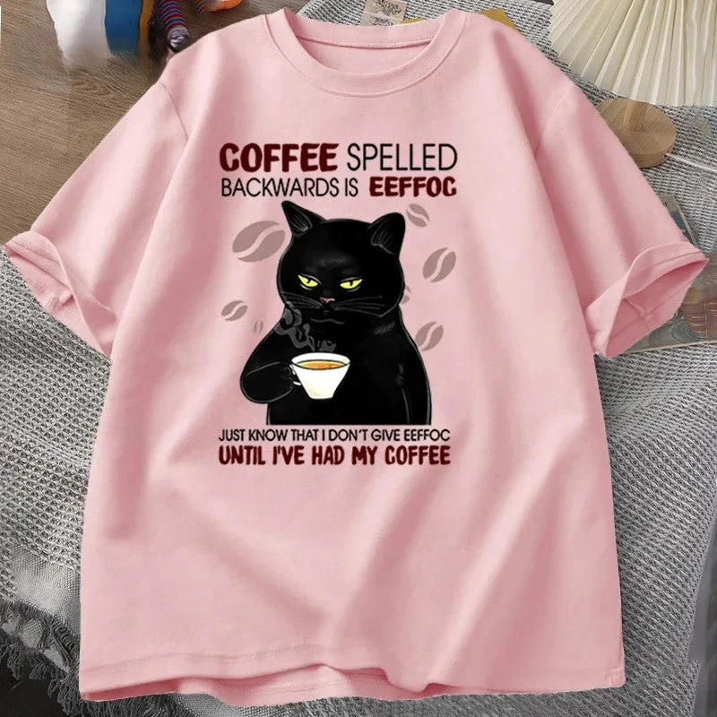 Coffee Spelled Backwards Cat Funny T-Shirt - Image 10