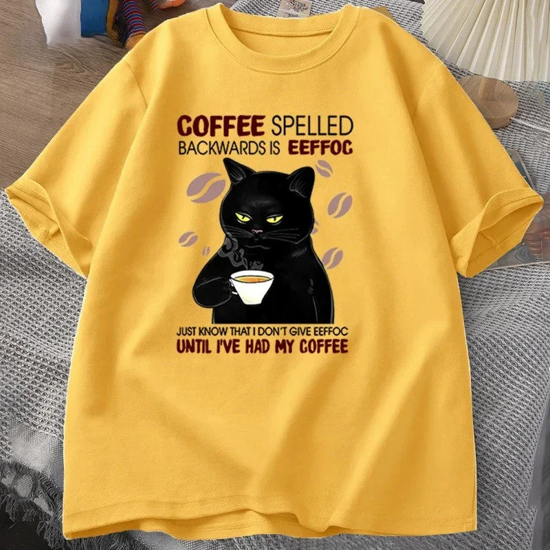 Coffee Spelled Backwards Cat Funny T-Shirt - Image 5