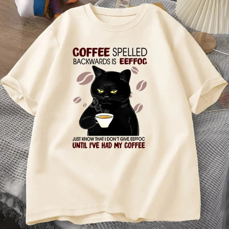 Coffee Spelled Backwards Cat Funny T-Shirt - Image 9