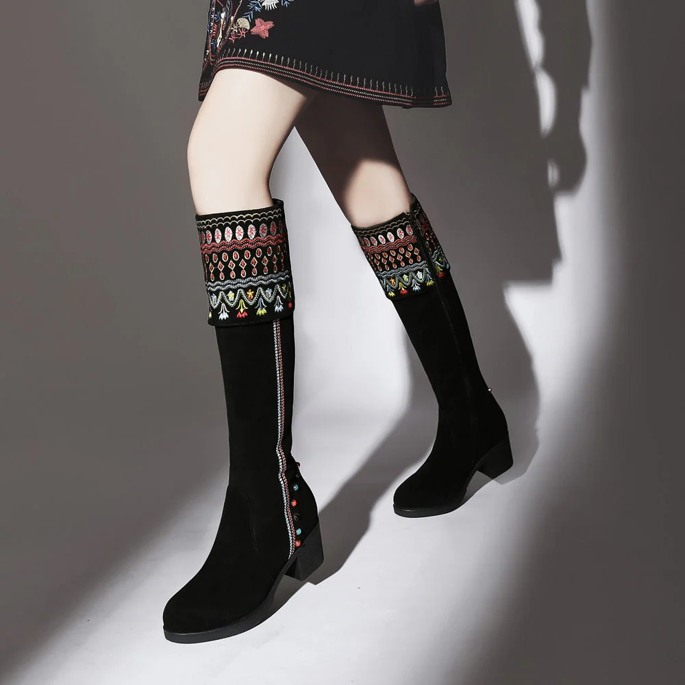 Colorful Low Heel High Sleeve Winter Boots - Image 4