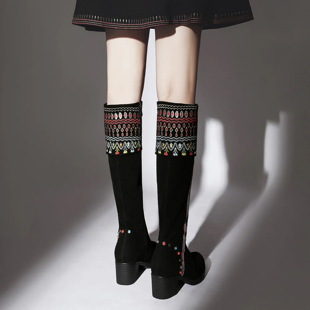 Colorful Low Heel High Sleeve Winter Boots - Image 5