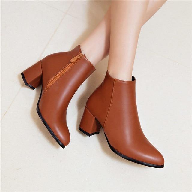 Comfortable Zipper Thick High Heels Ankle Boots for Spring - Image 2
