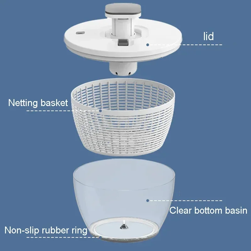 Compact One-Hand Spin Salad Spinner Dryer Bowl - Image 2