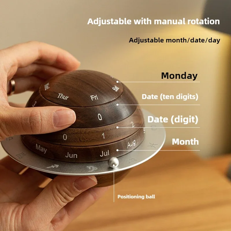 Cosmic Cycle Minimalist Rotating Wooden Calendar - Image 4