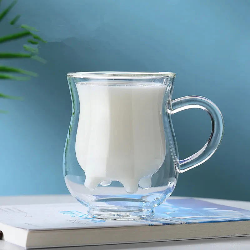 Cow Double Layer Glass Mug - Image 4