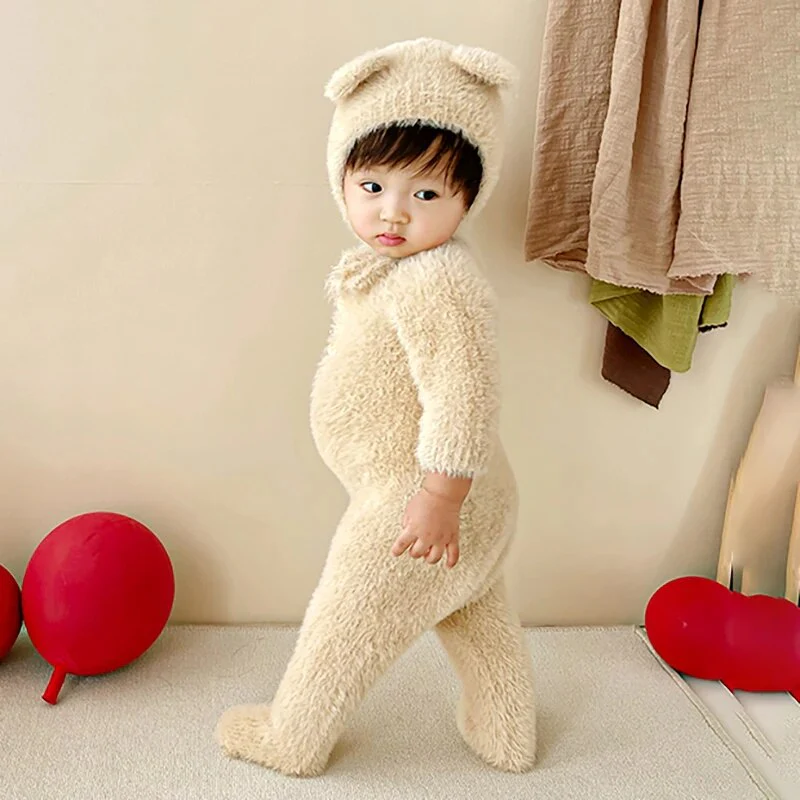 Cozy Bear Plush Newborn Jumpsuit - Image 3