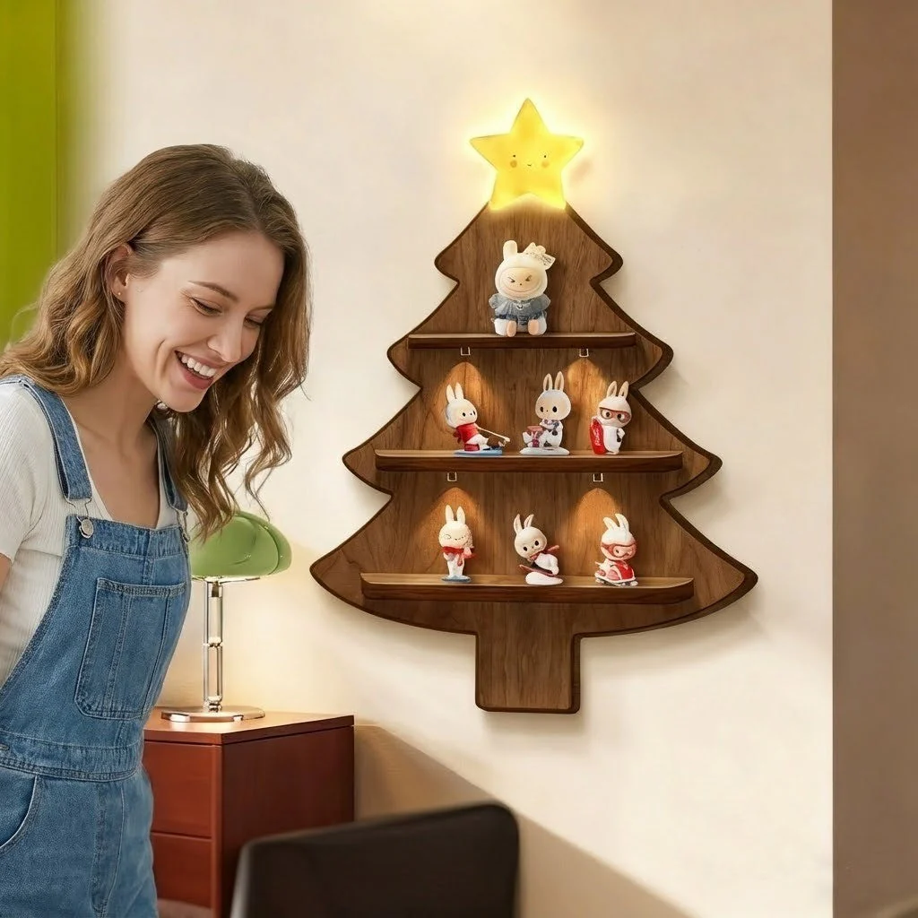 Cozy Christmas Wooden Tree Shelf - Image 3