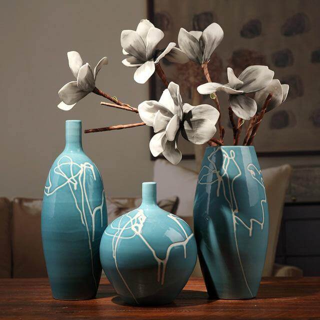 Creative Design Modern White Cream Blue Ceramic Vase - Image 5