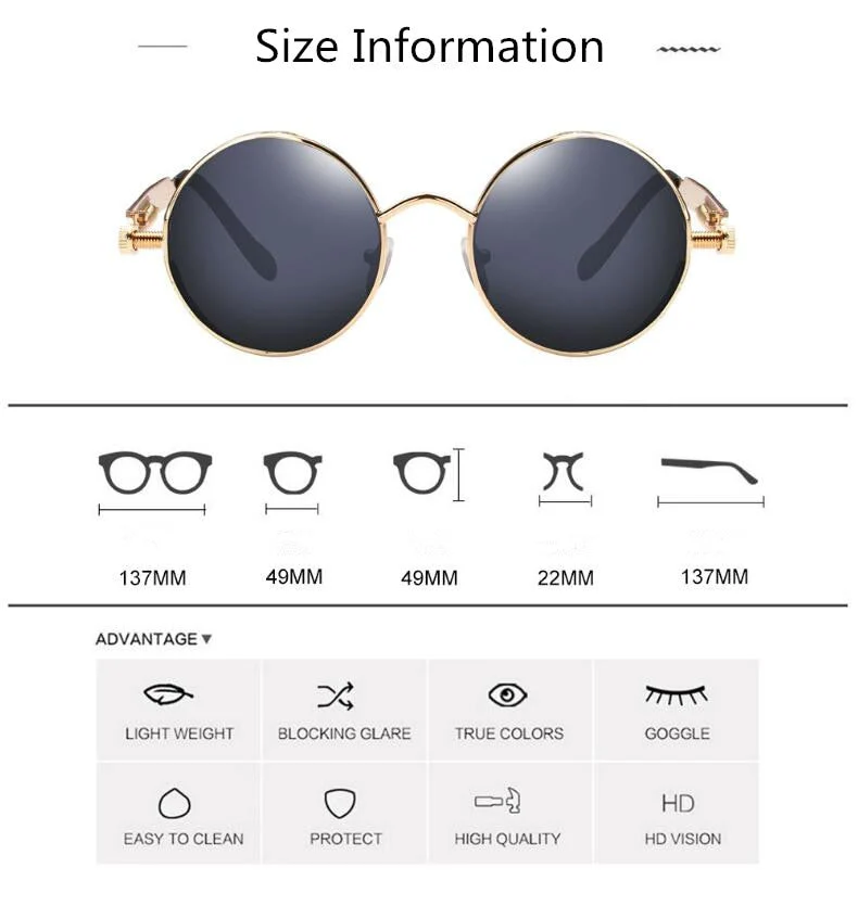 Creative Round Retro Round Metal Sunglasses - Image 2