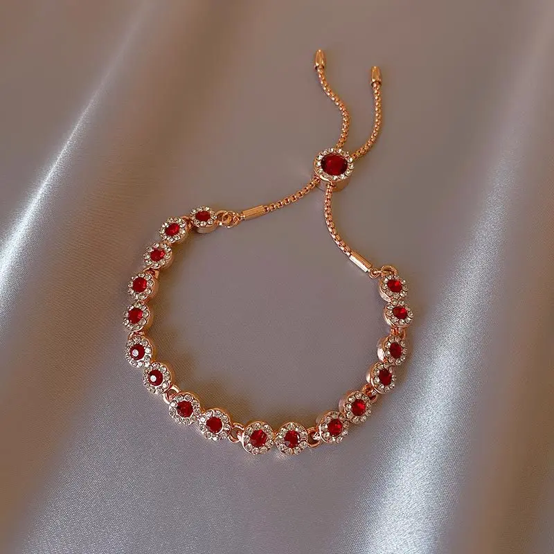 Crimson Charm Rose Gold Adjustable Bracelet - Image 2