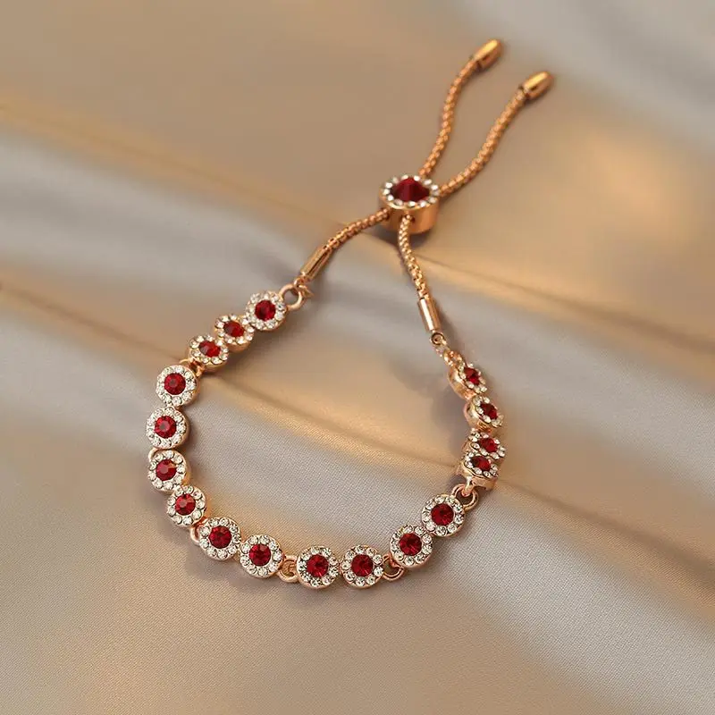 Crimson Charm Rose Gold Adjustable Bracelet - Image 3