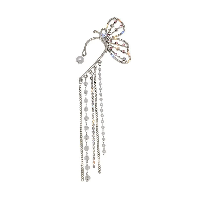 Crystal Butterfly Charm Long Tassels Earrings - Image 5